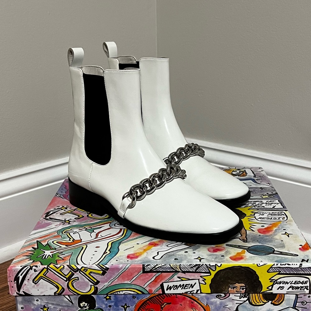 Jeffrey Campbell White Chain Chelsea Boots